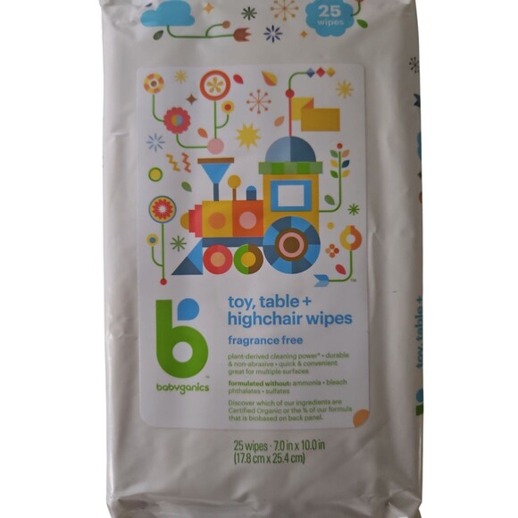 2 Pks -Babyganics Baby Wipes(160) w/Toy, Table, High Chair Wipes(25) Organic - Picture 4 of 4
